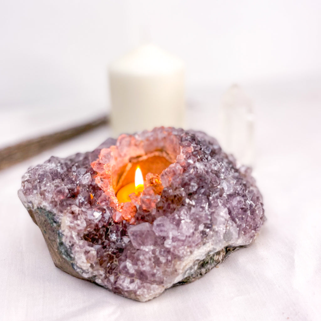 Amethyst crystal cluster candle holder XL