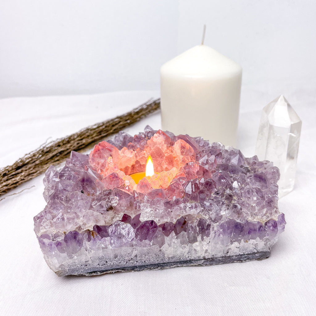 Amethyst crystal cluster candle holder 