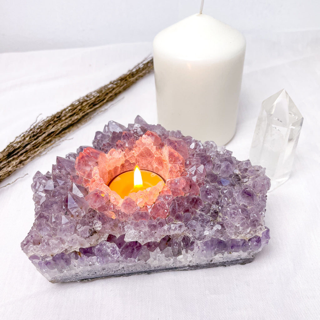 Amethyst crystal cluster candle holder 