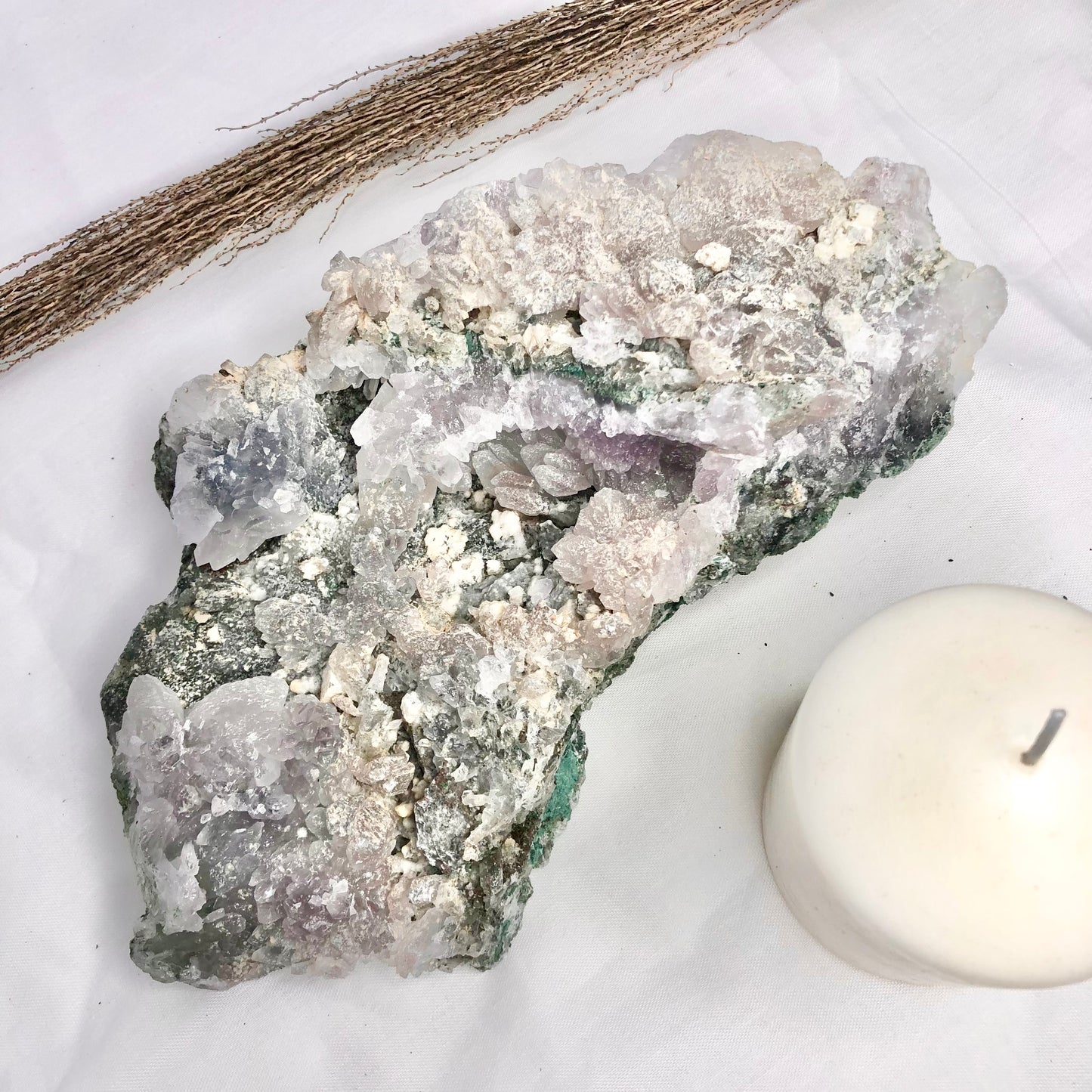 Lavender quartz, flower amethyst + Calcite crystal cluster