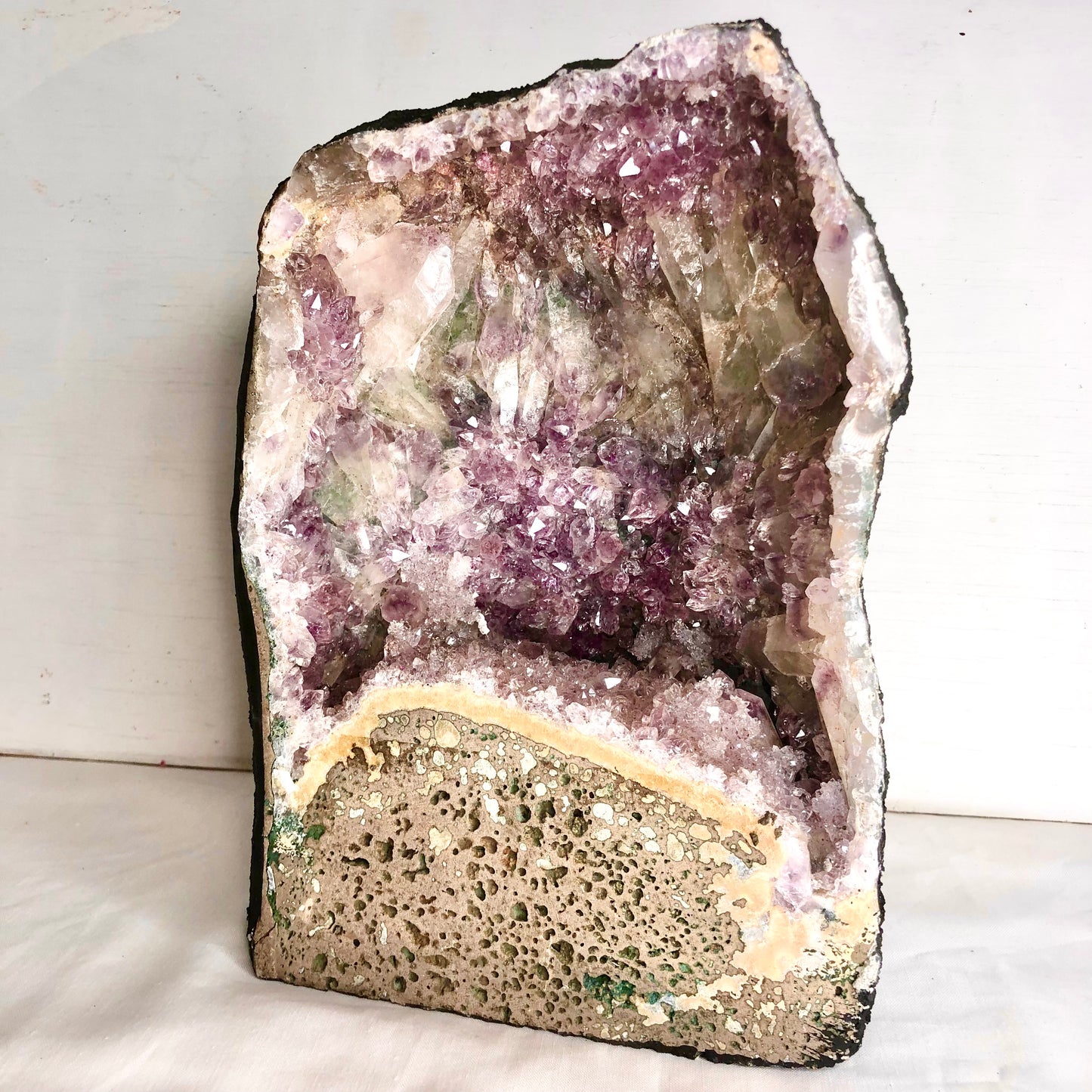 Amethyst + Prasiolite crystal geode cave cathedral XL