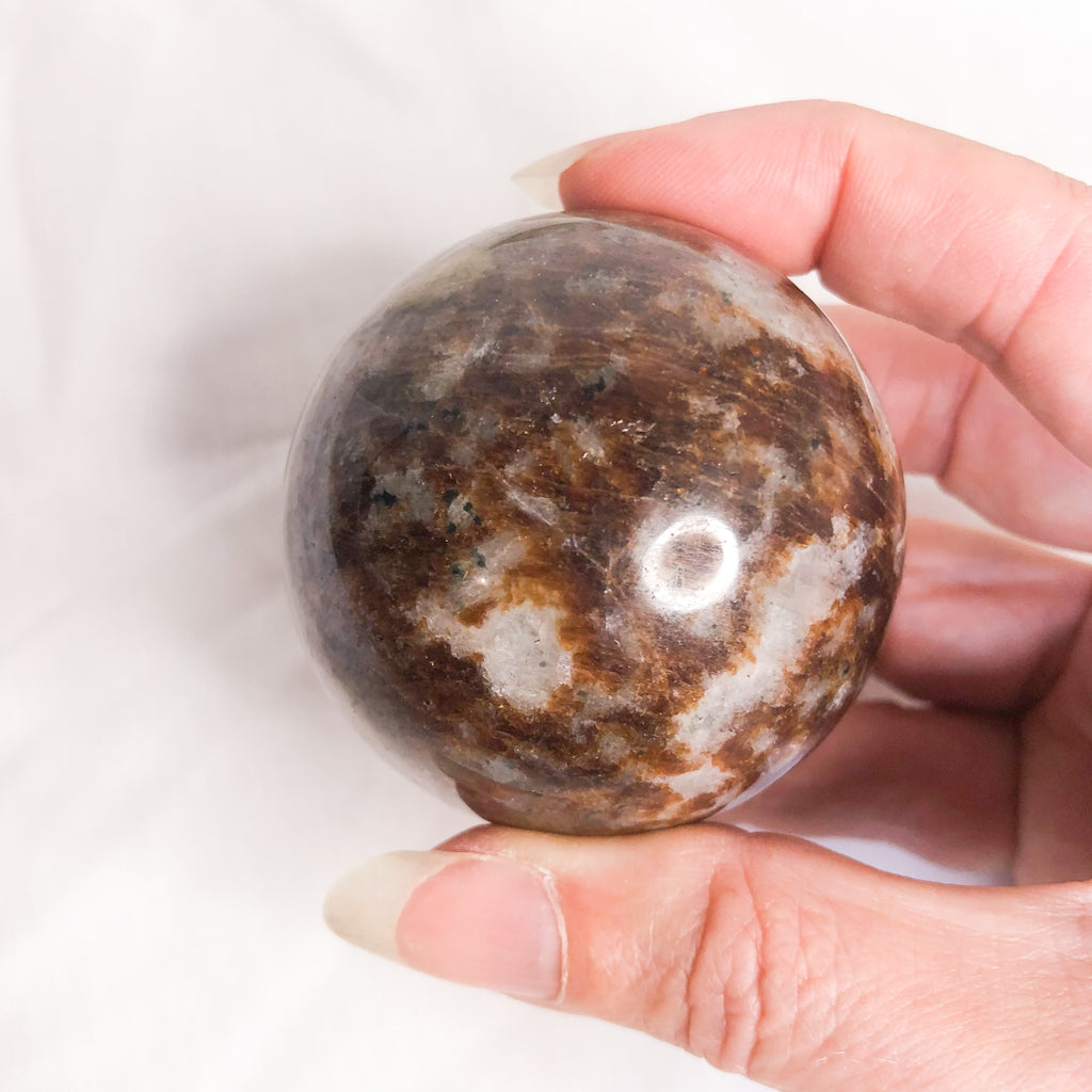 Garnet, Feldspar + Quartz crystal sphere