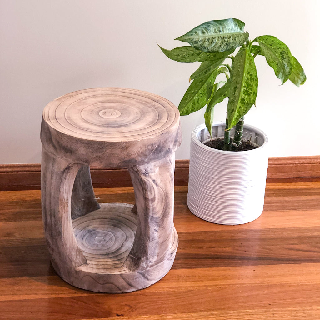 Kiri carved wooden side table or stool