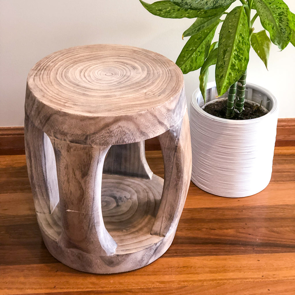 Kiri carved wooden side table or stool