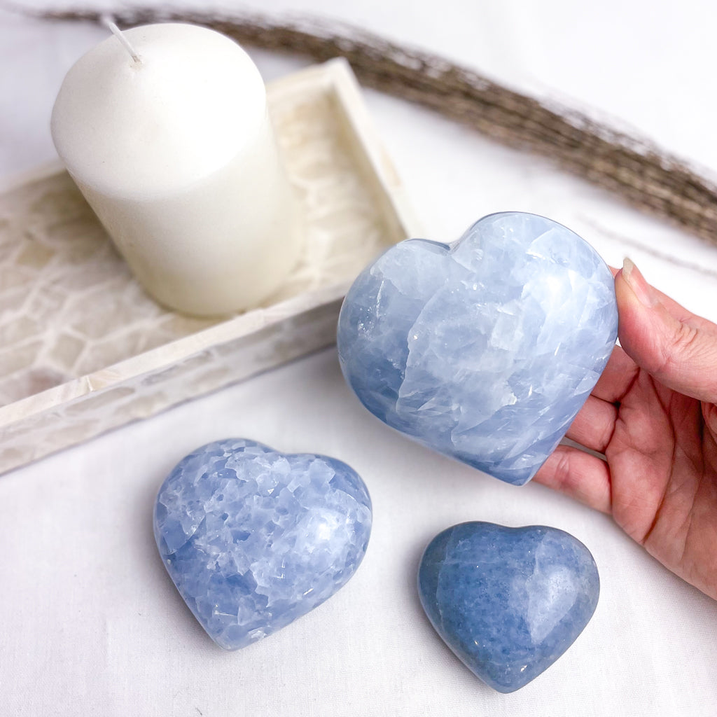 Blue Calcite crystal heart