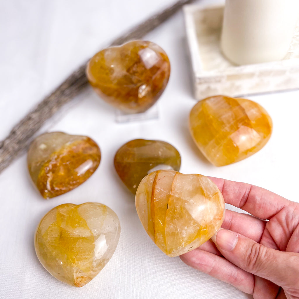Golden healer quartz crystal polished heart L