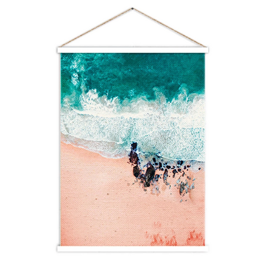 Sea shoreline pink + blue canvas scroll