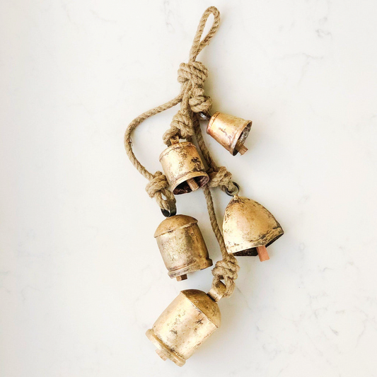 Set of 5 gold cow bells in rusted brass Australia