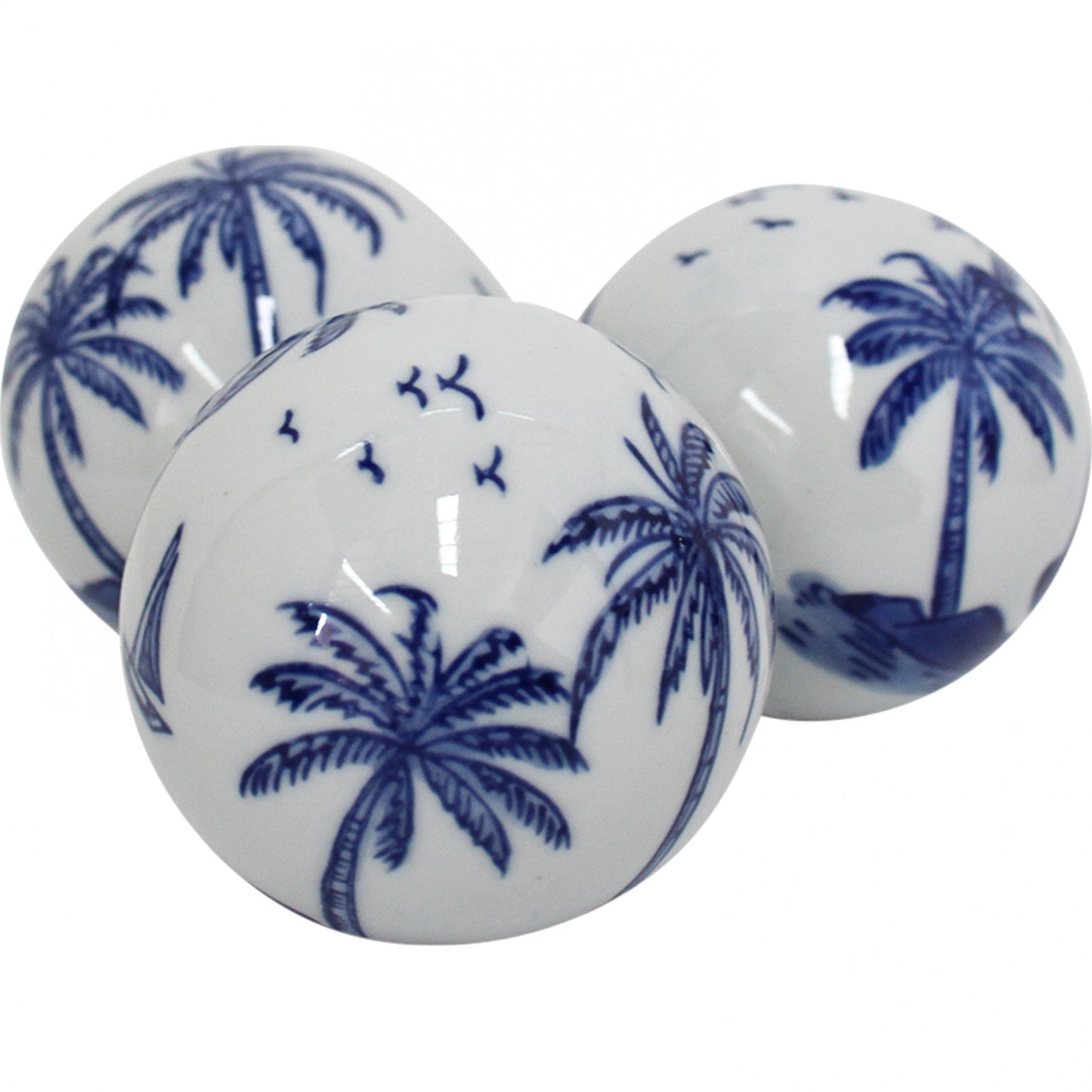Palm tree tropical decor ceramic sphere set 3