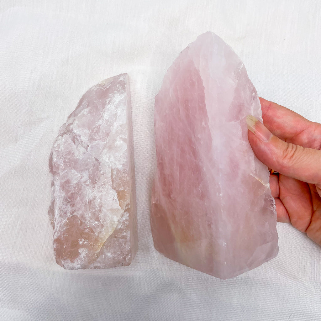 Rose quartz A grade crystal raw + polished bookends 1.3kg