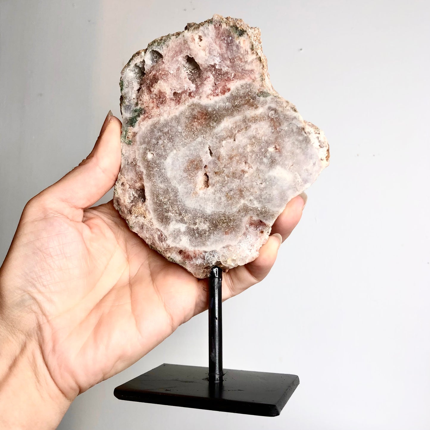 Pink Amethyst crystal slab on stand 18