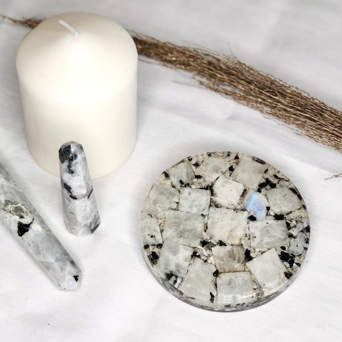 Moonstone crystal resin coaster plate