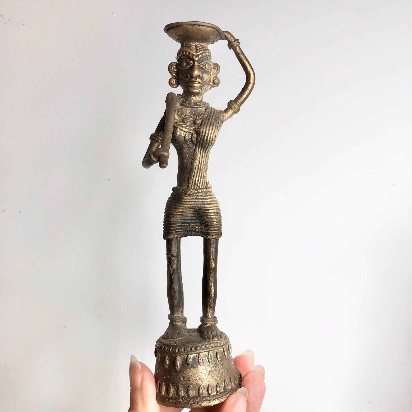 Antique brass lost wax tribal lady statue