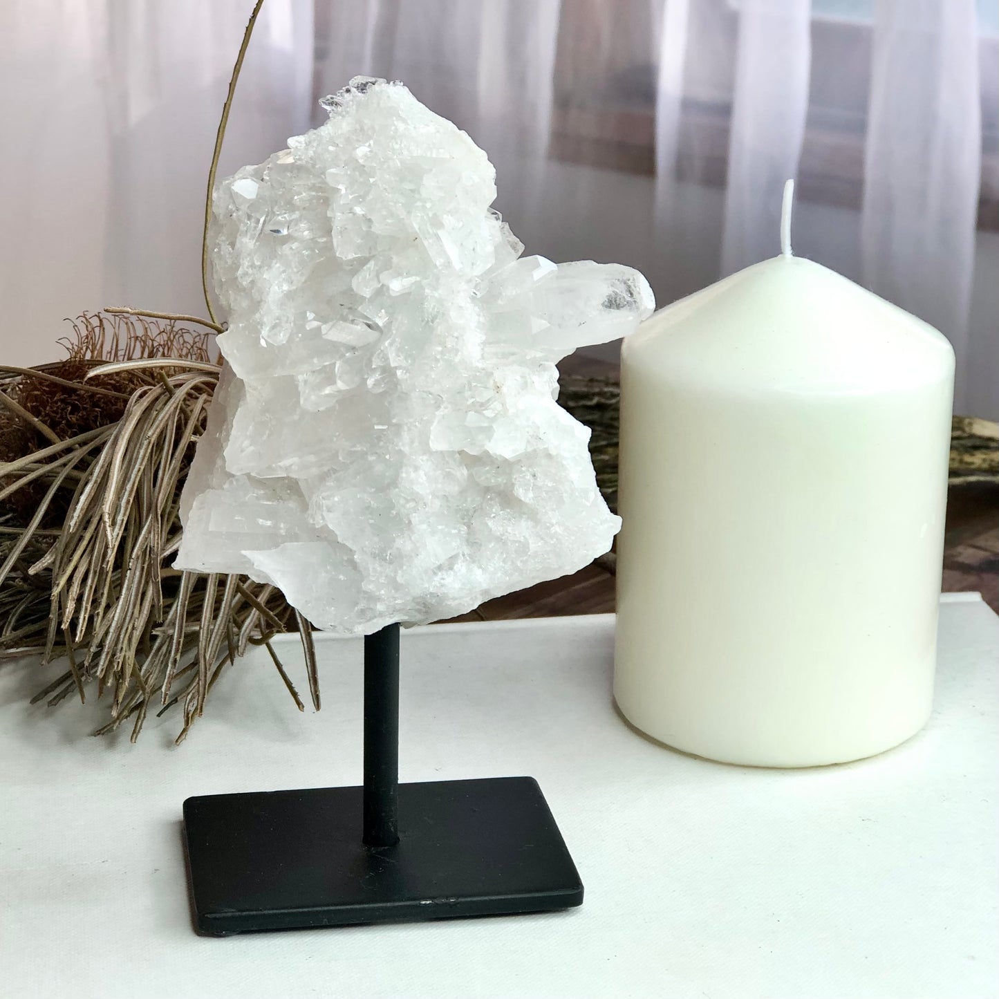 Clear quartz crystal cluster on stand 15