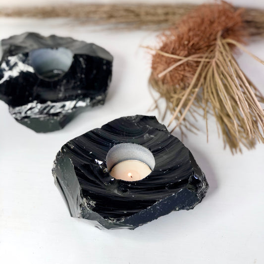 Obsidian crystal candle holder