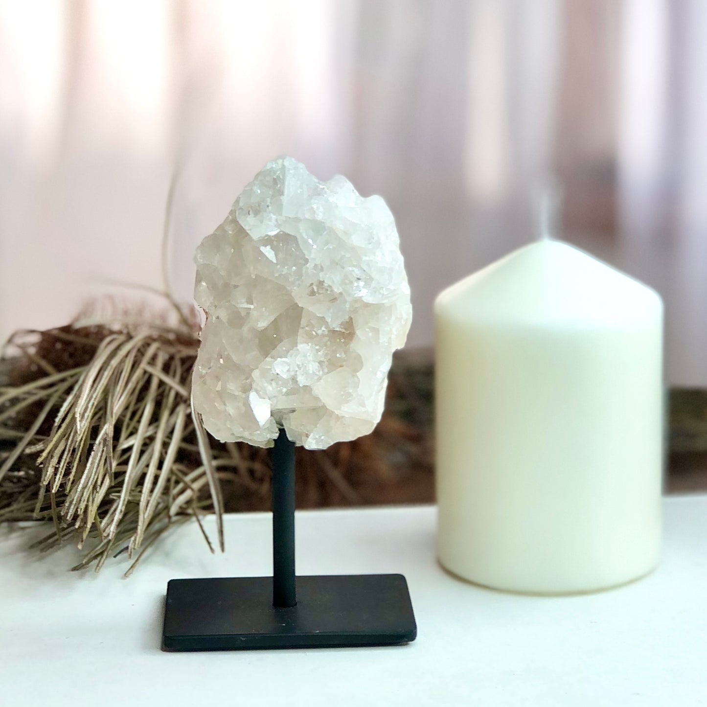 Clear quartz crystal cluster on stand 13