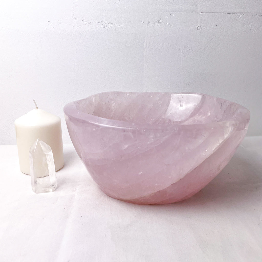 Rose quartz crystal A grade polished extra large bowl 6kg