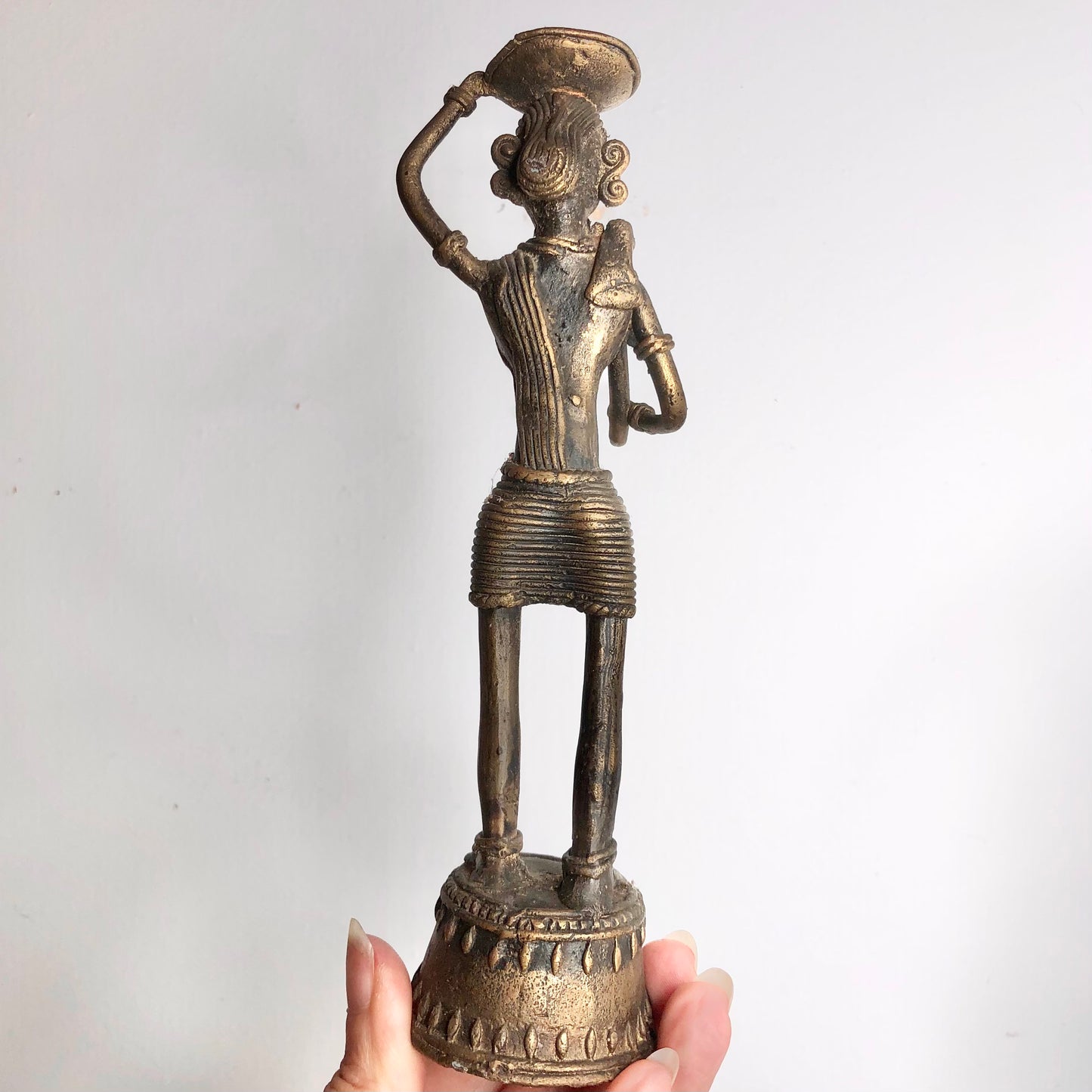 Antique brass lost wax tribal lady statue