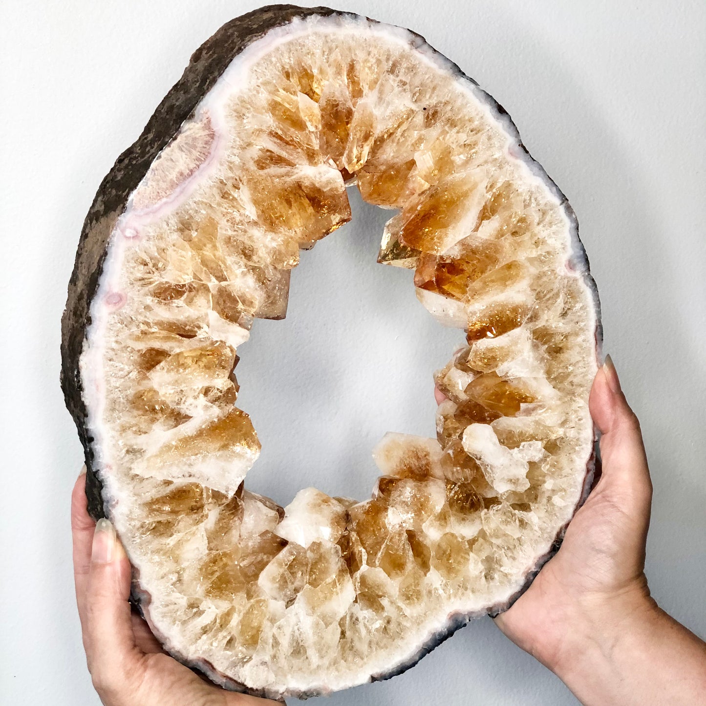 Citrine A grade geode crystal with black display stand 3.7kg XL