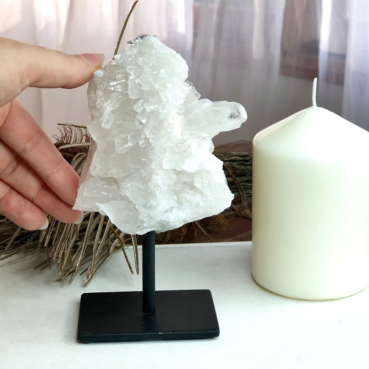 Clear quartz crystal cluster on stand 15