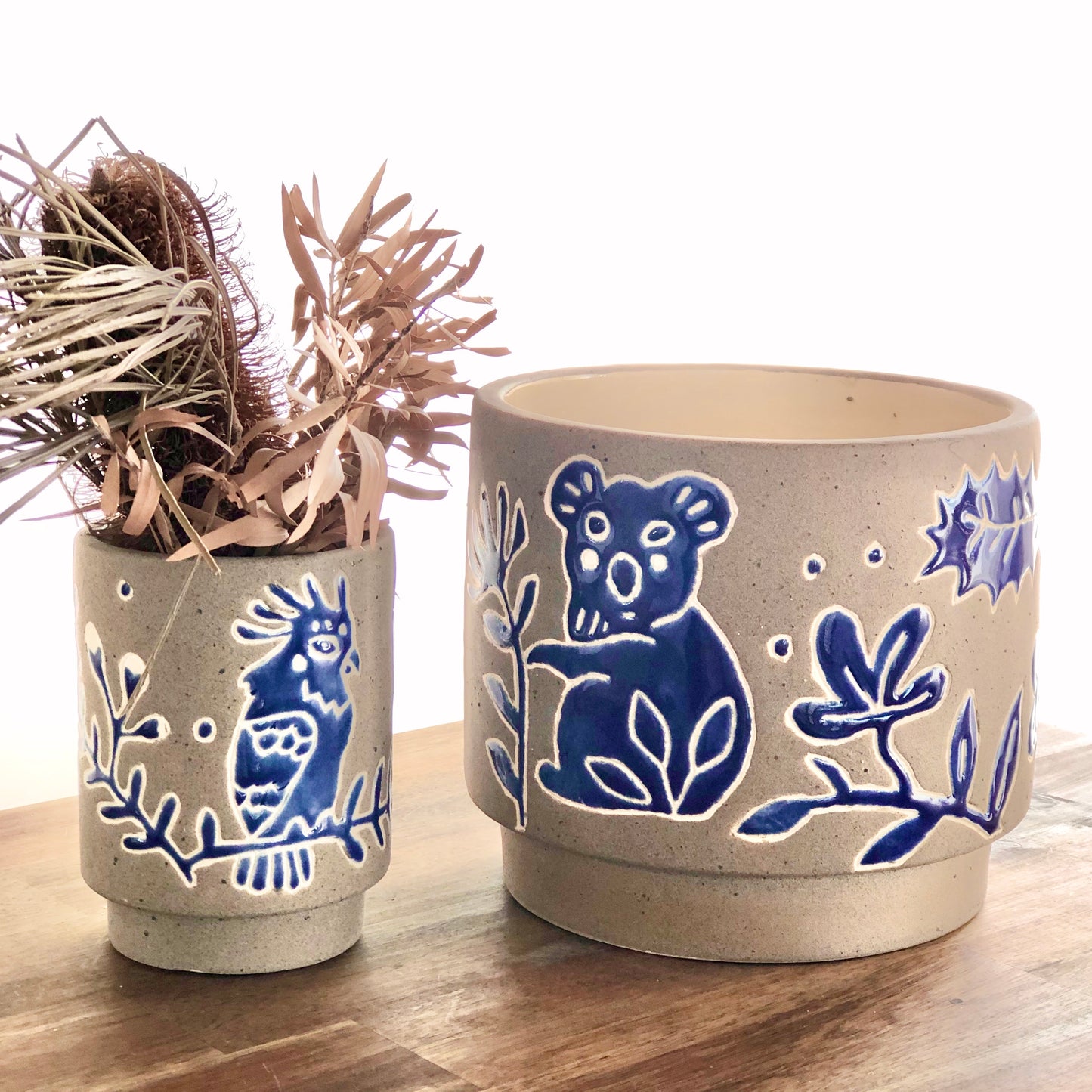 Australian flora + fauna hand glazed planter pot