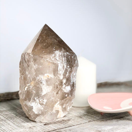 Smoky quartz crystal lamp raw + polished generator tower 1.4kg