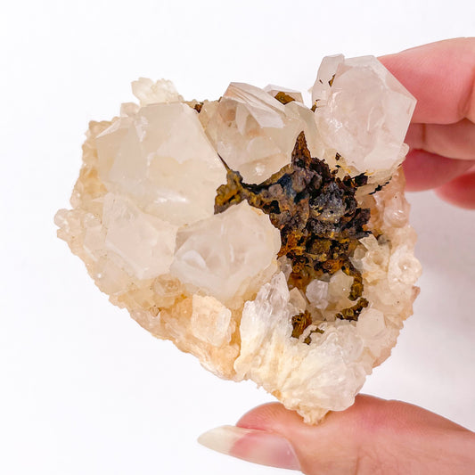 Clear quartz + Hematite Cactus quartz crystal cluster