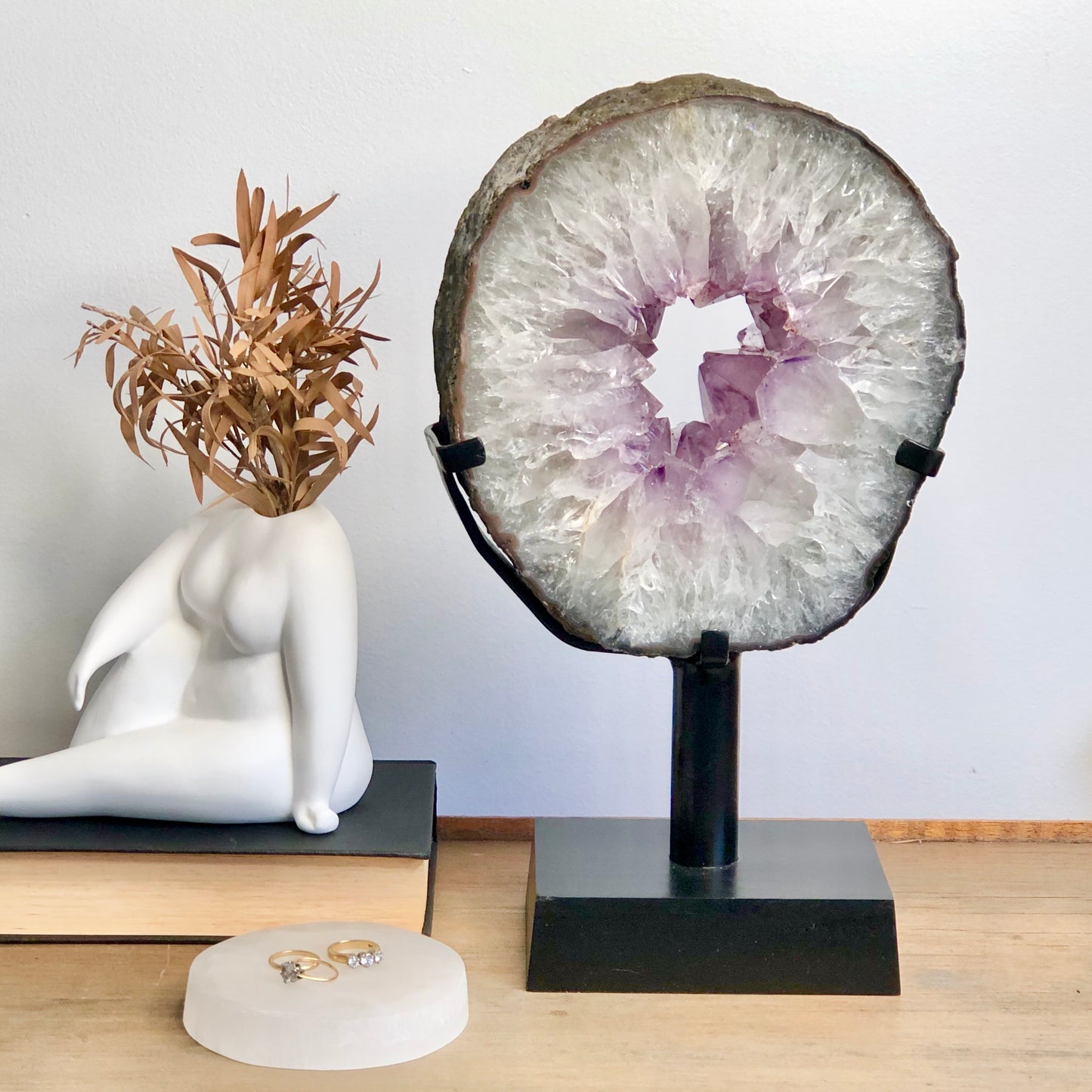 Amethyst crystal geode slice 3.6kg on metal stand