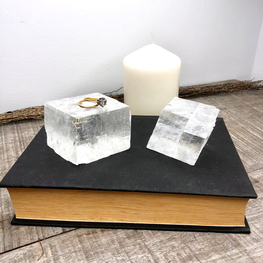 Calcite Iceland Spar crystal raw optical cube