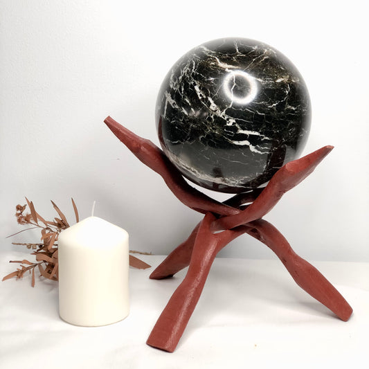 Onyx crystal sphere with wooden tripod XL 4.5kg