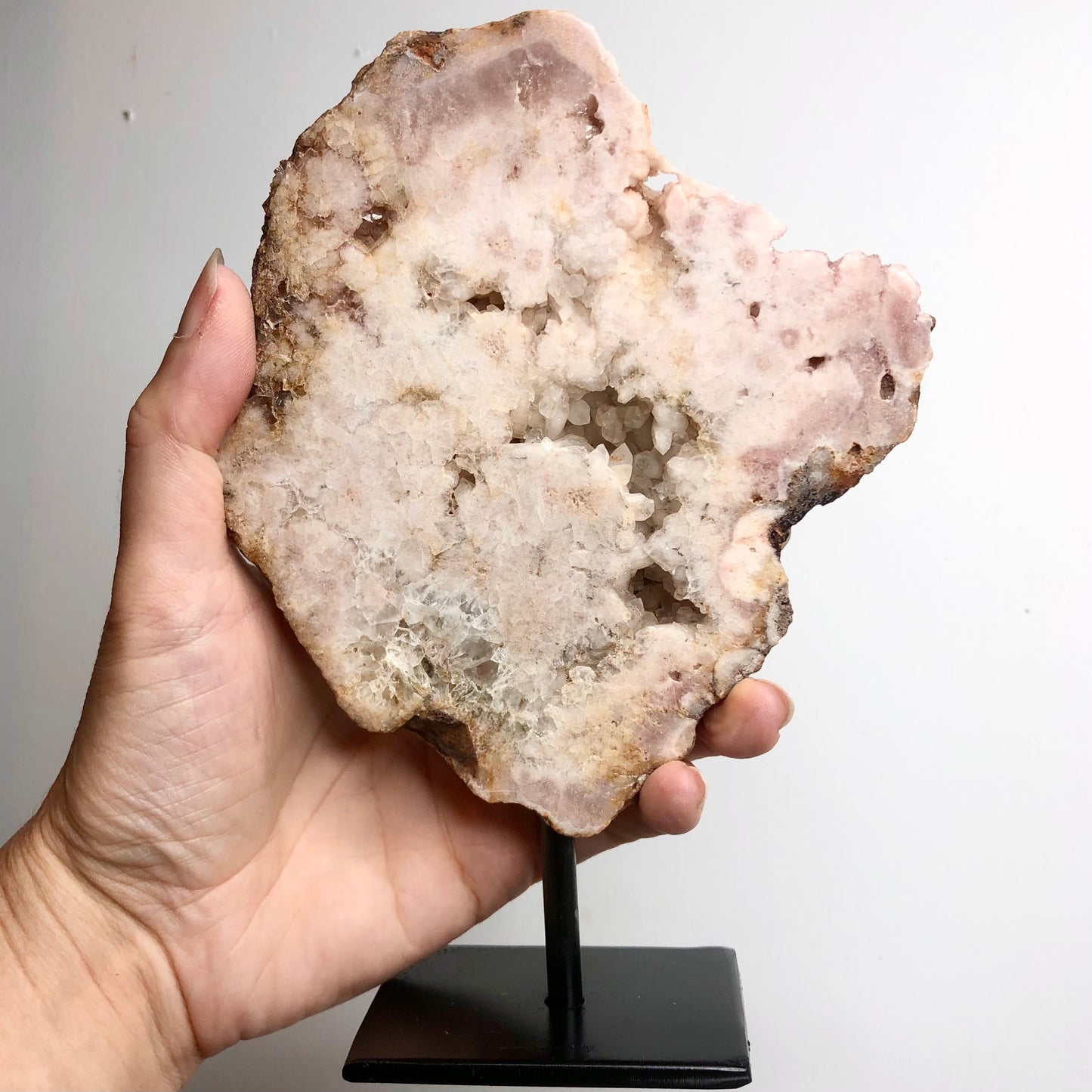 Pink Amethyst crystal slab on stand 19