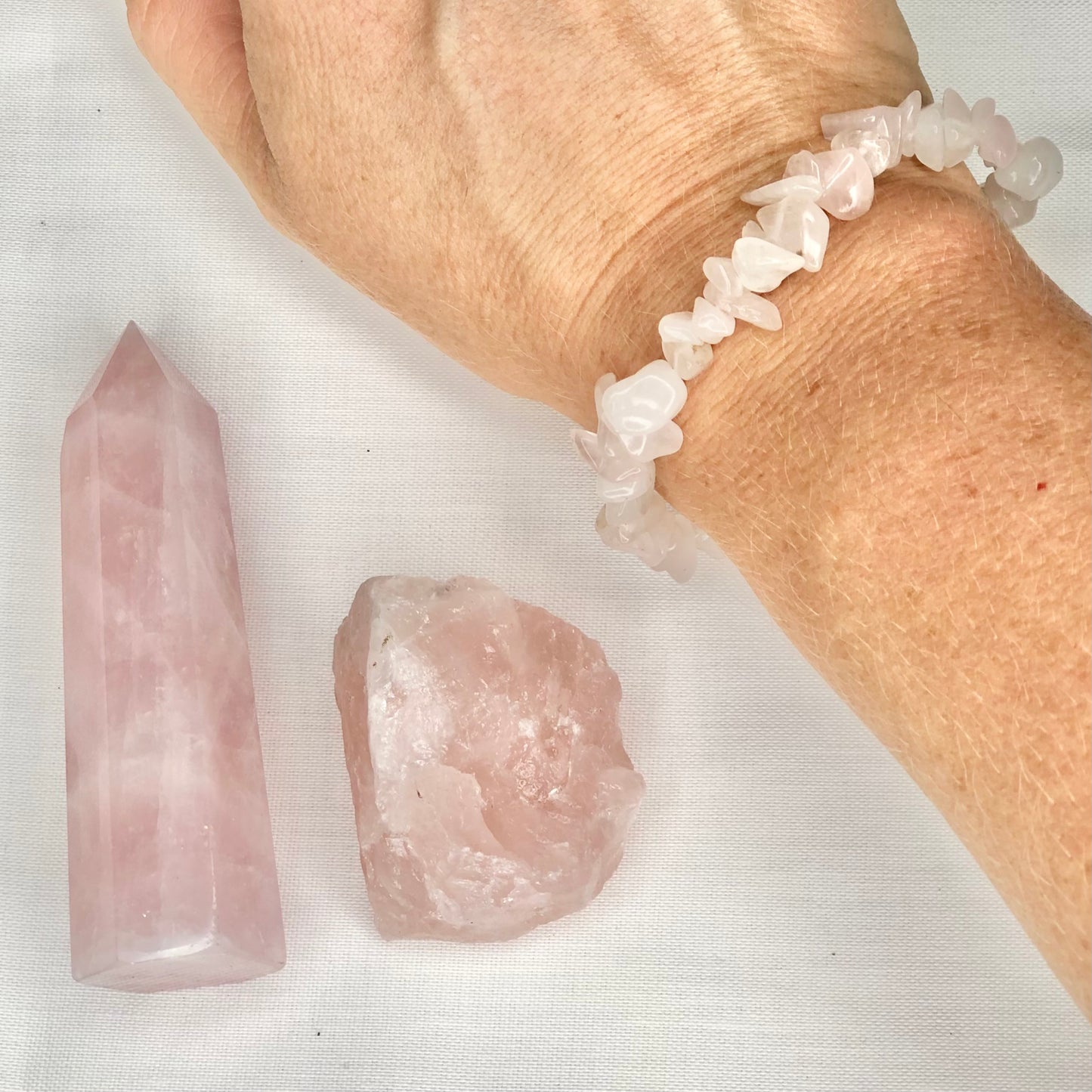 Crystal bundle - ABUNDANT LOVE - Rose quartz point, raw + bracelet