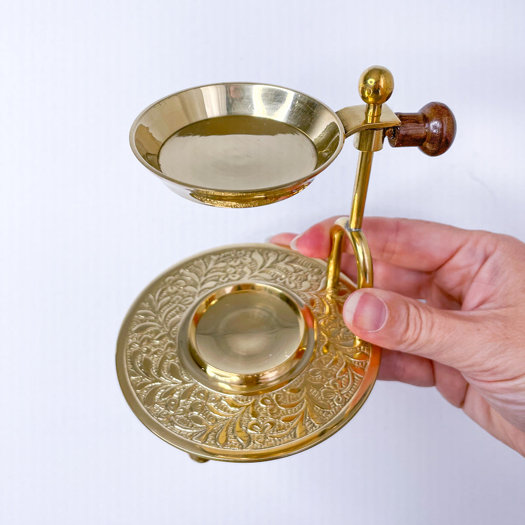 Brass oil burner tea light candle holder