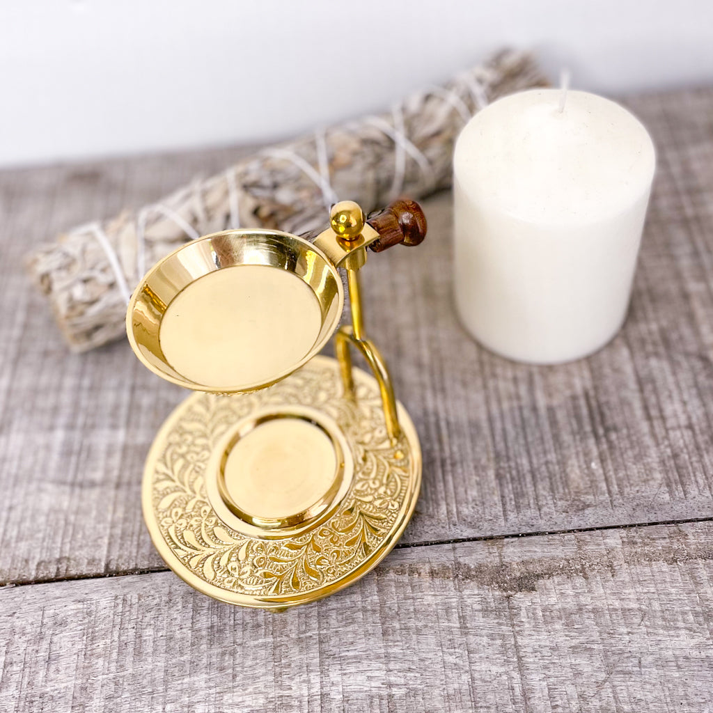 Brass oil burner tea light candle holder