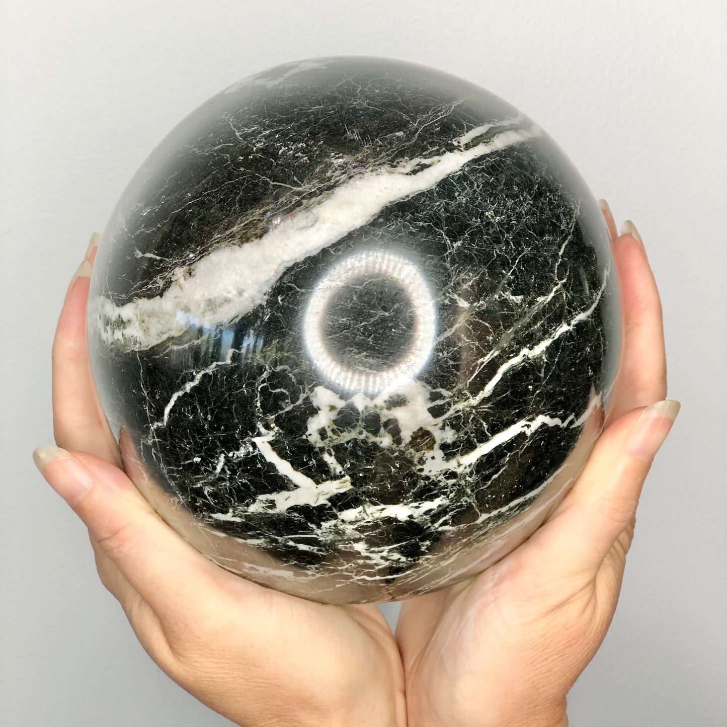 Onyx crystal sphere with wooden tripod XL 4.5kg