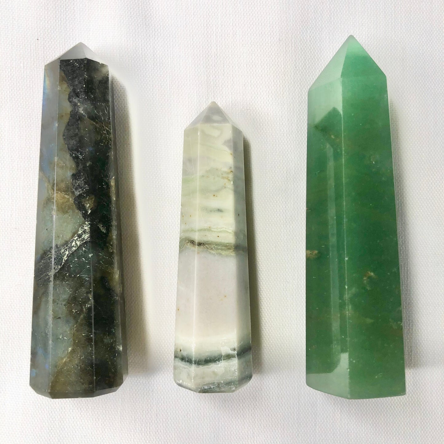 Trio of towers - Labradorite, Agate + Green aventurine points