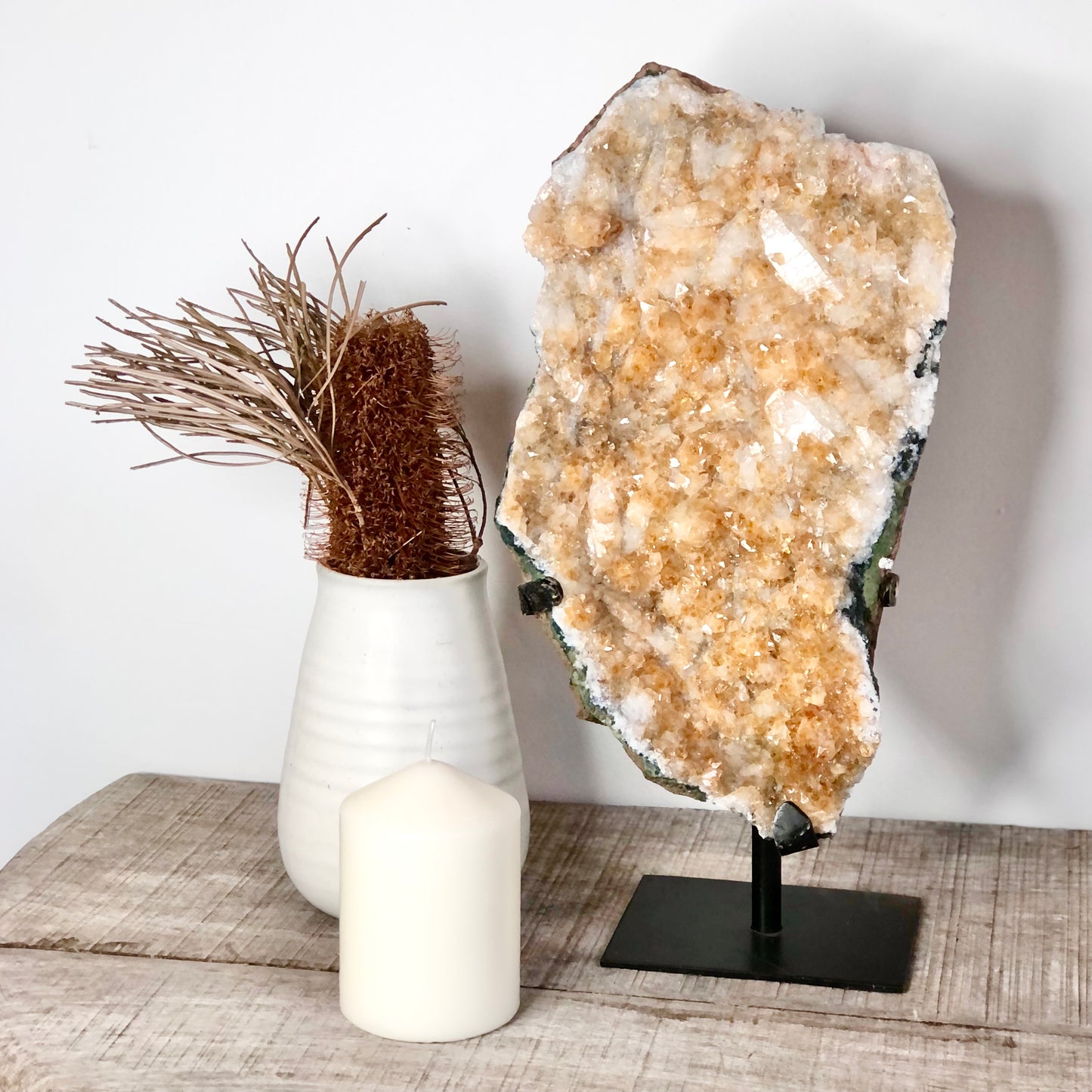 Citrine crystal cluster with black stand XL