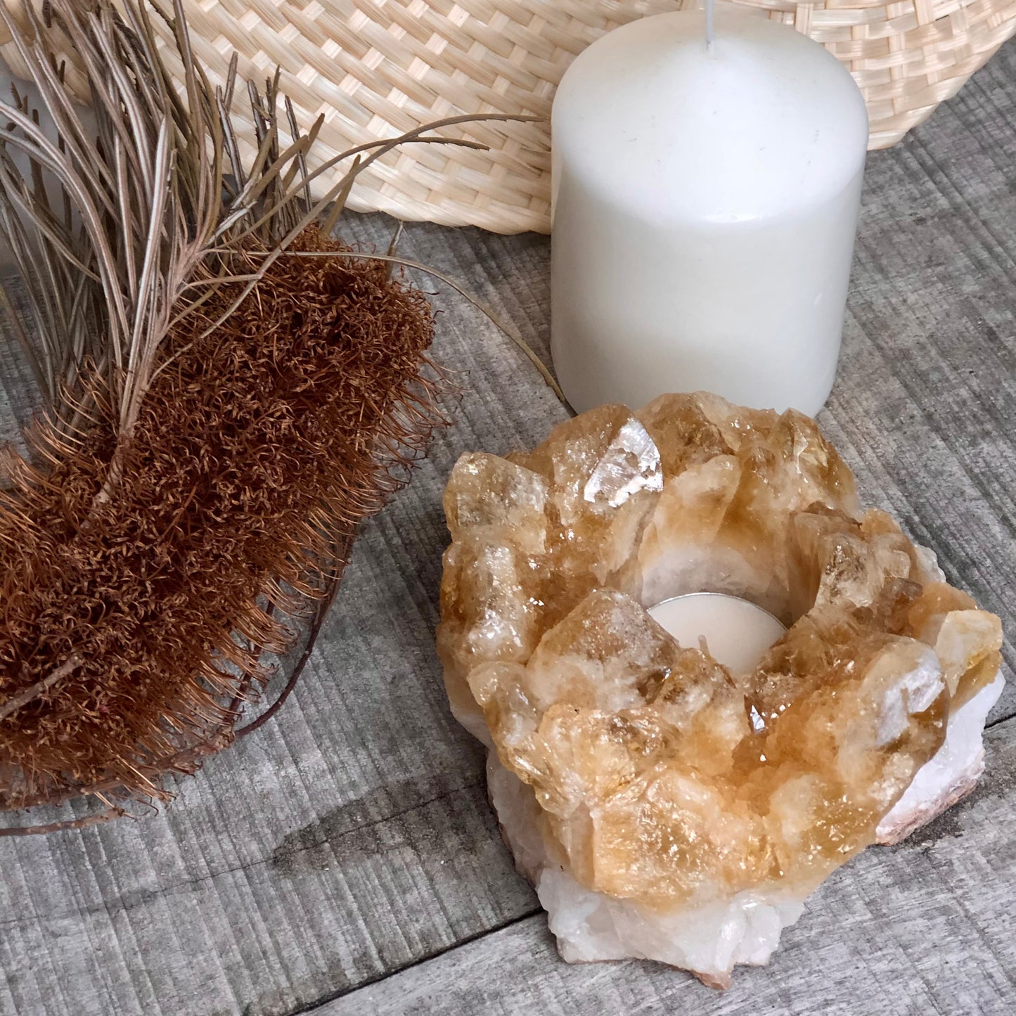 Citrine crystal cluster candle holder H