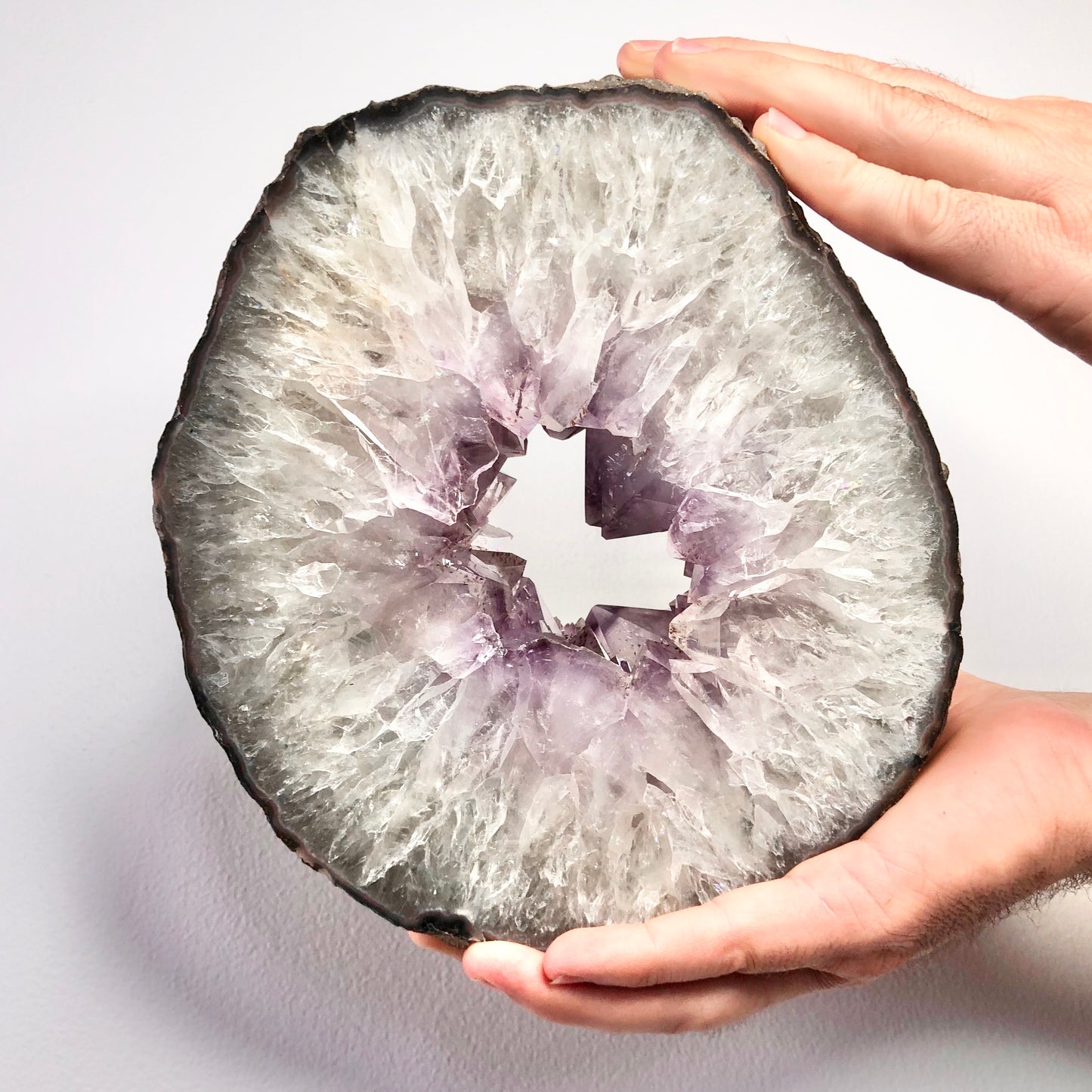 Amethyst crystal geode slice 3.6kg on metal stand