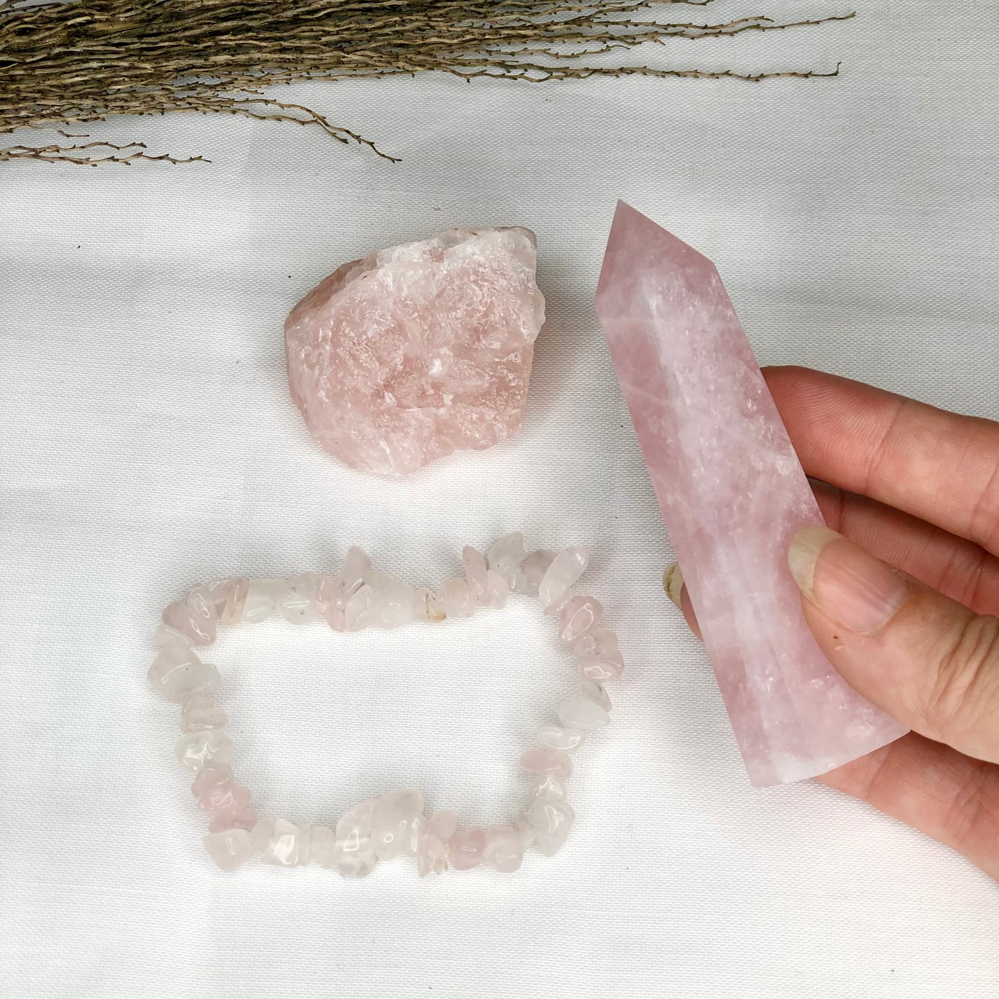 Crystal bundle - ABUNDANT LOVE - Rose quartz point, raw + bracelet