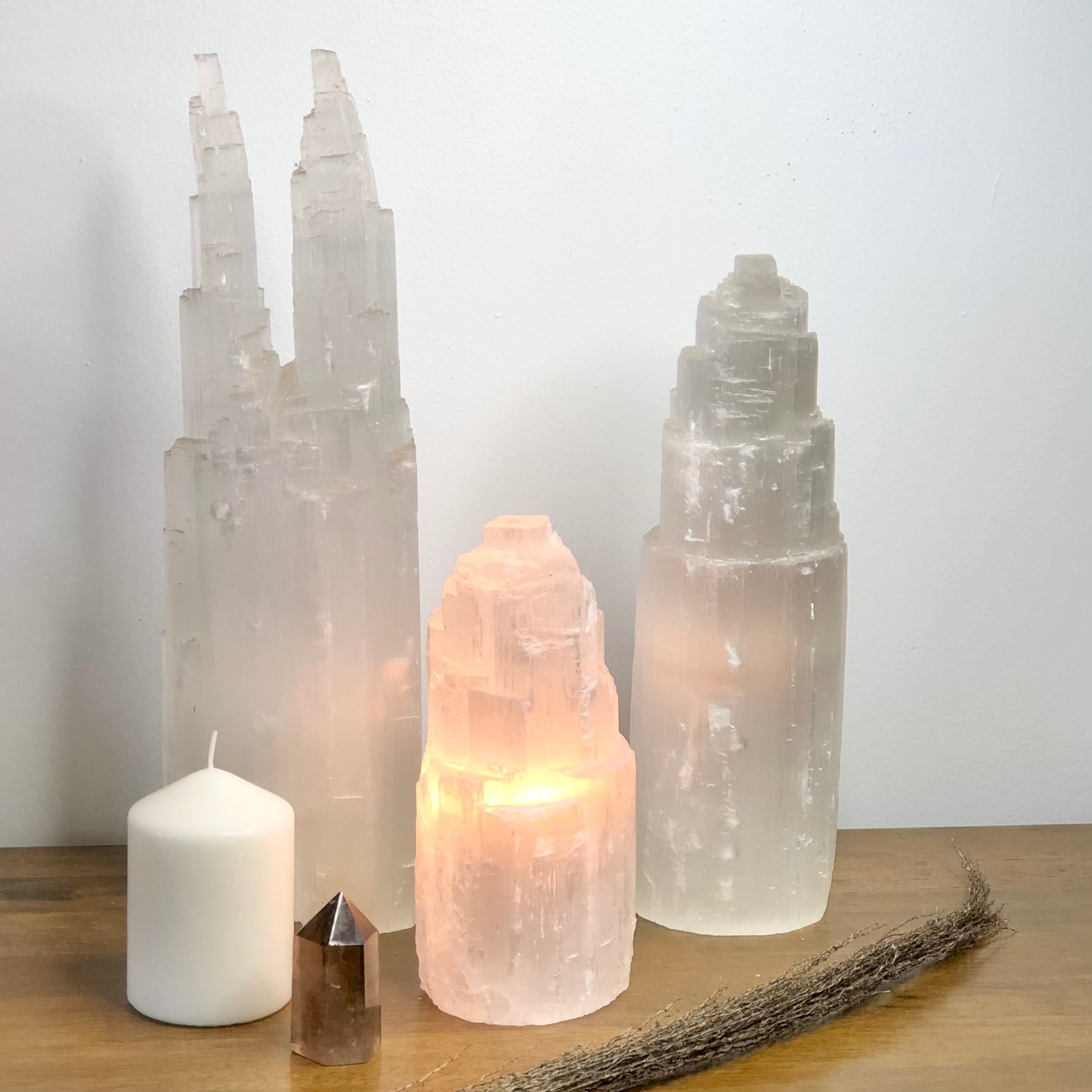 Selenite crystal tower lamp