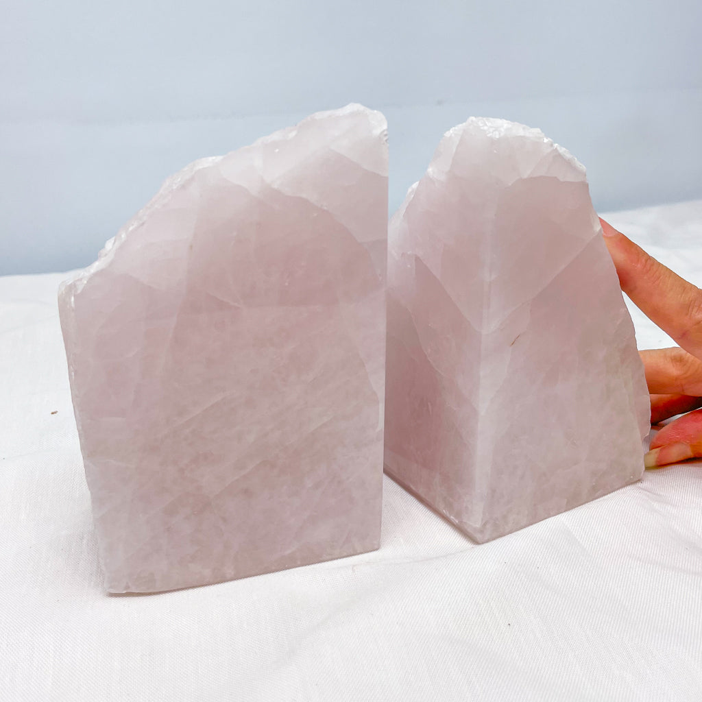 Rose quartz crystal raw + polished bookends 2.4kg