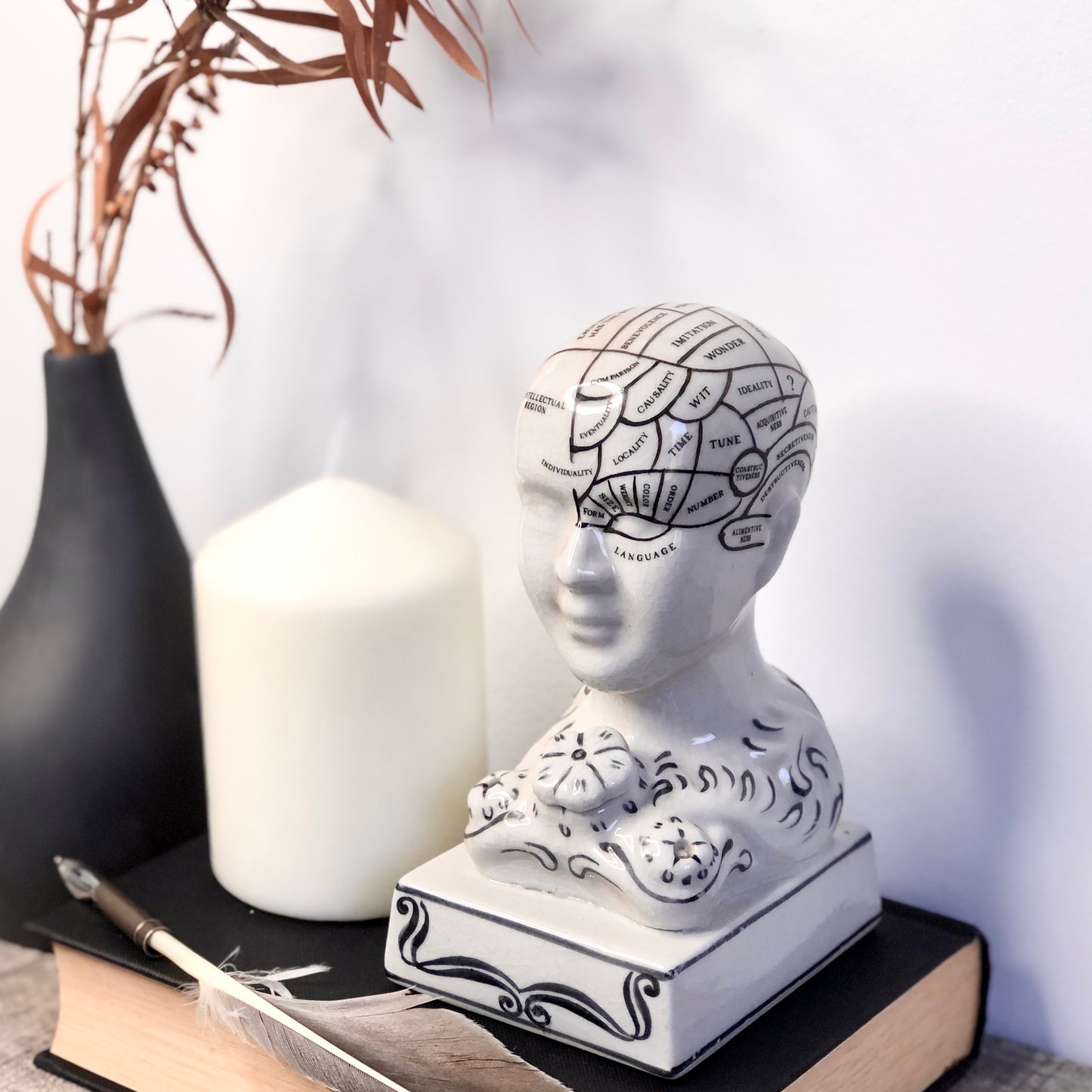 Phrenology head inkwell statue