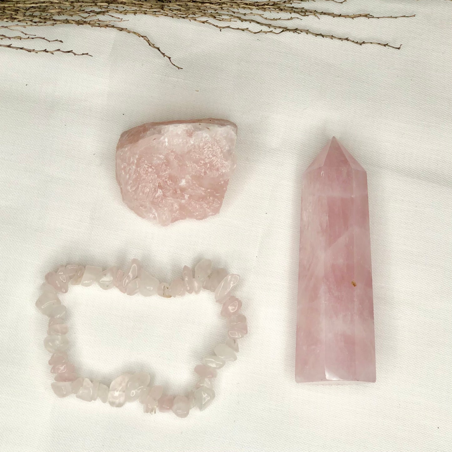 Crystal bundle - ABUNDANT LOVE - Rose quartz point, raw + bracelet