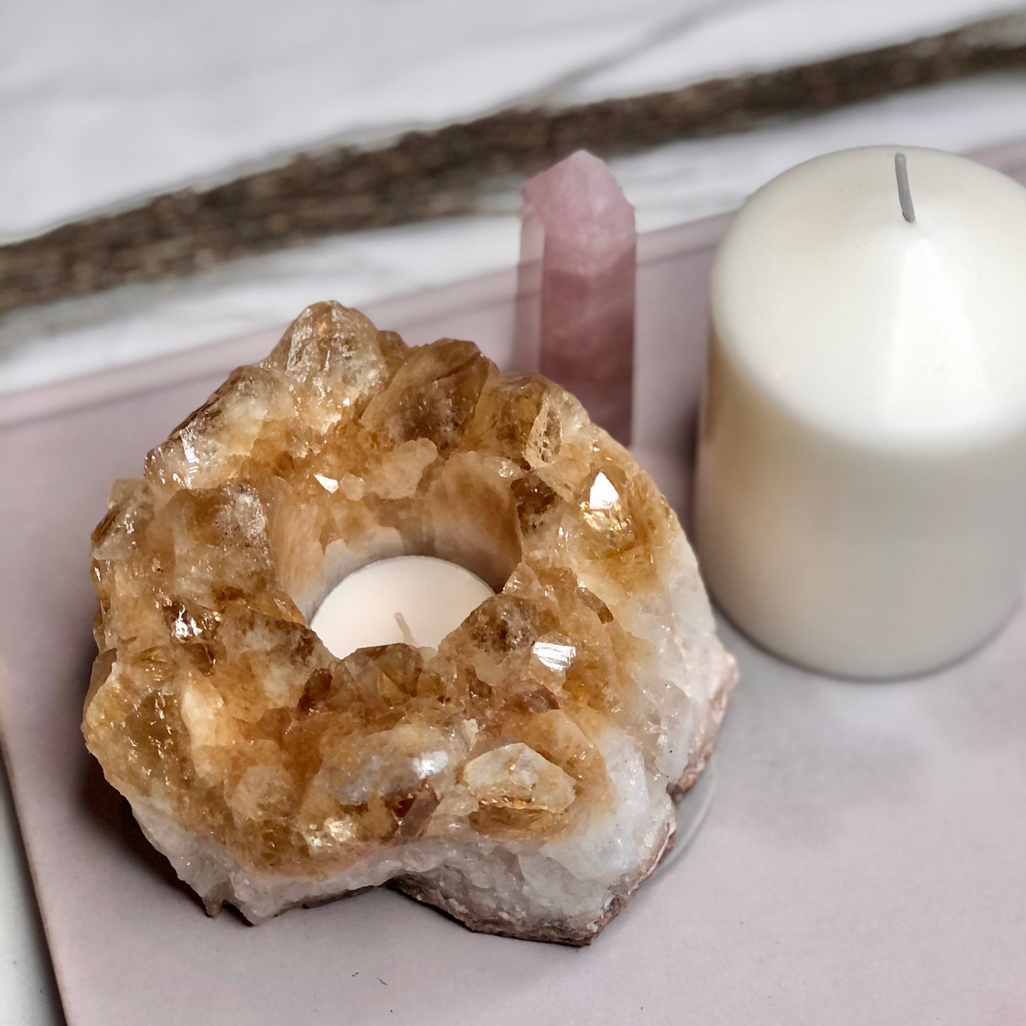 Citrine crystal cluster candle holder H