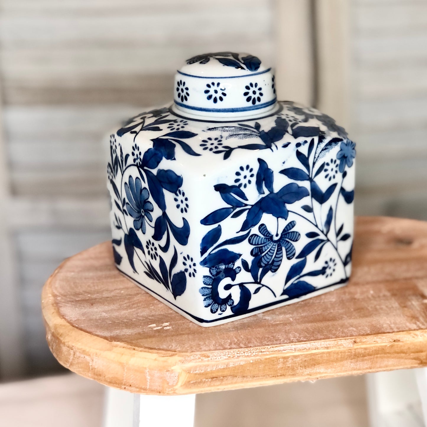 Blue + white floral ginger jar