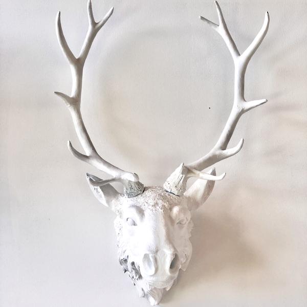 Royal stag head wall mounted white